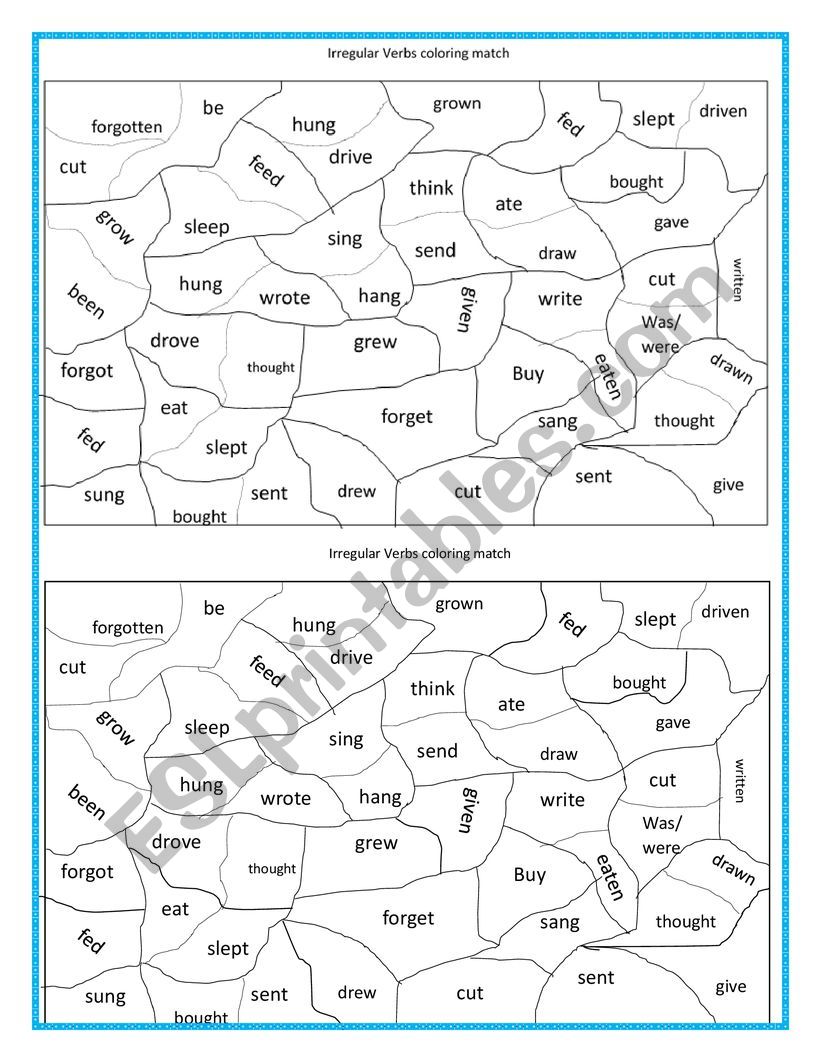 Irregular Verbs coloring match activity