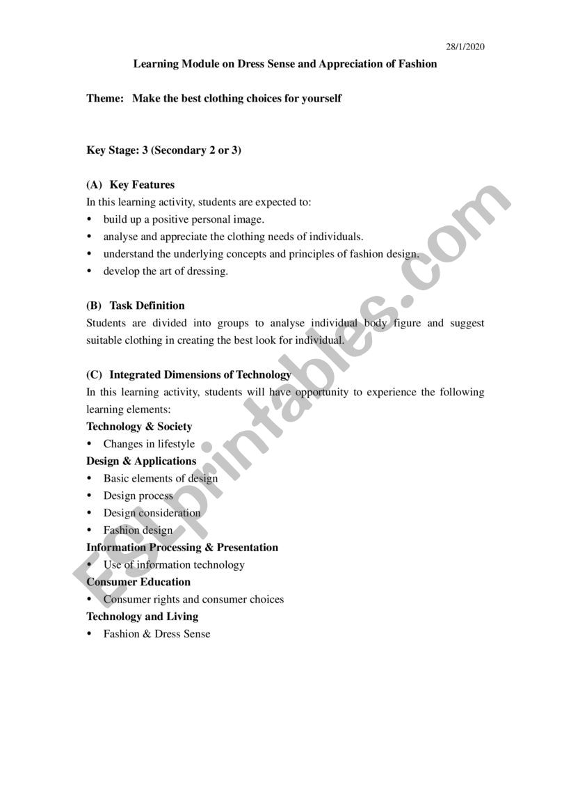 cloth worksheet