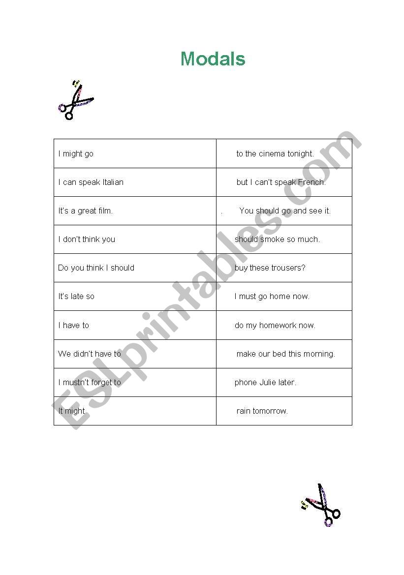 Modals worksheet