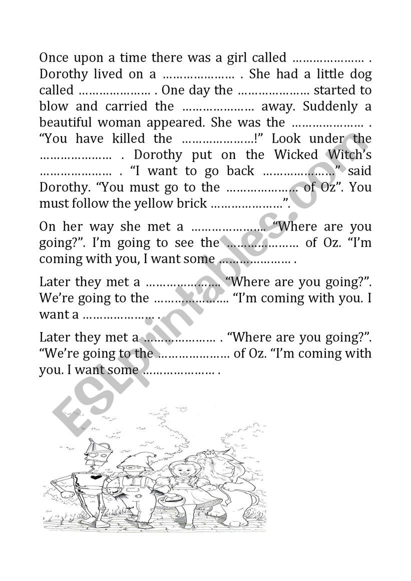 Wizard of Oz Text fill in  worksheet