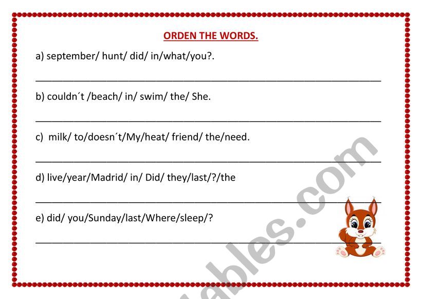 WORD ORDER worksheet