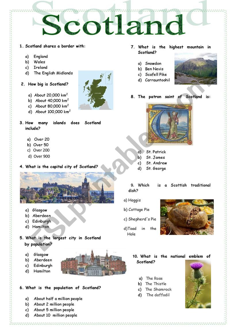 An introduction to Scotland worksheet