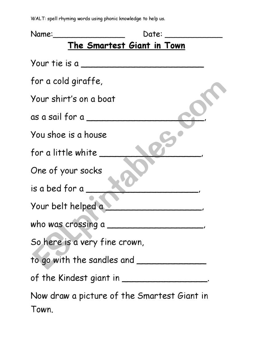 the smartest giant in town worksheet