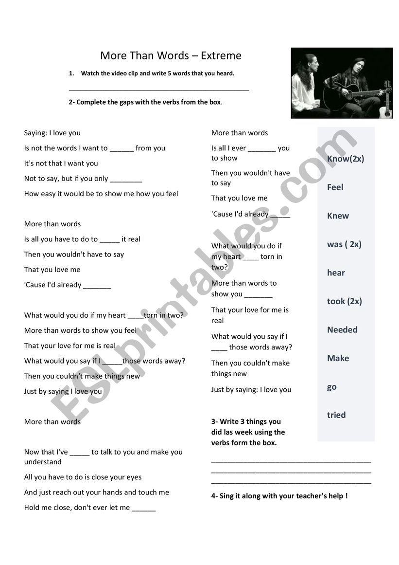 song more than words worksheet