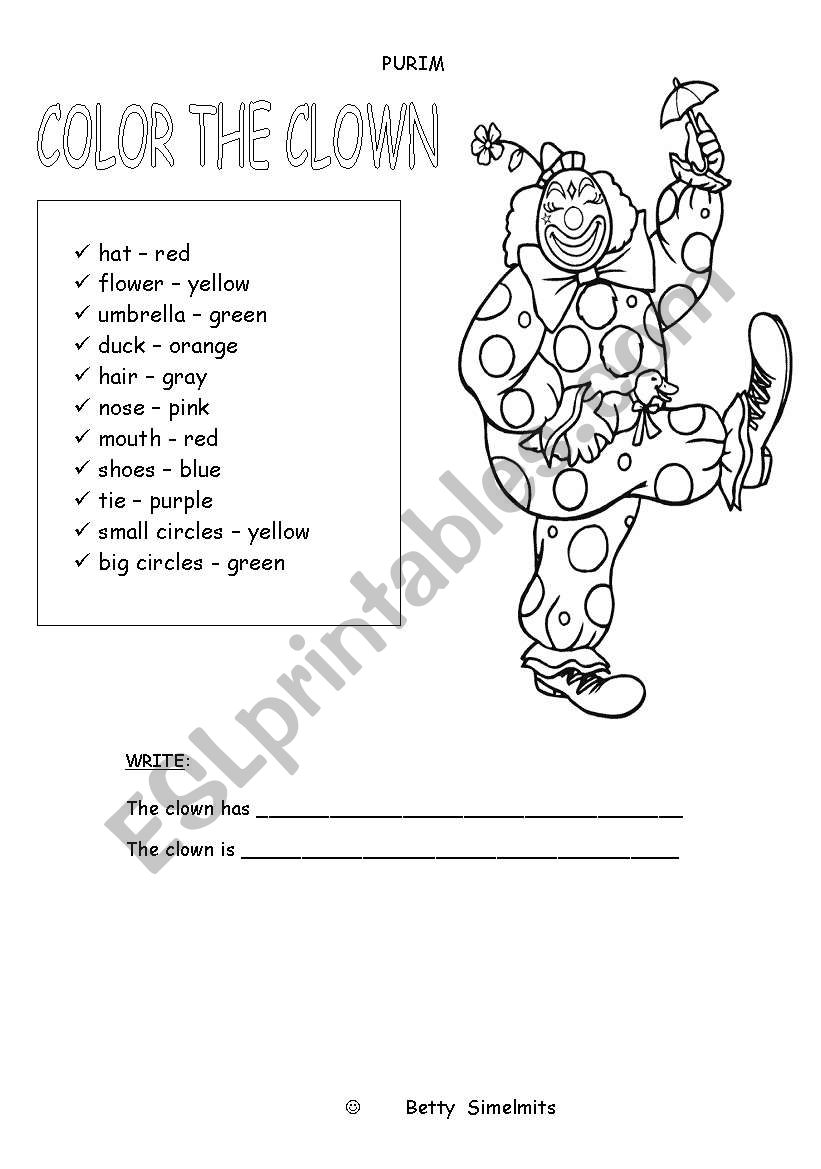 Color the Clown worksheet