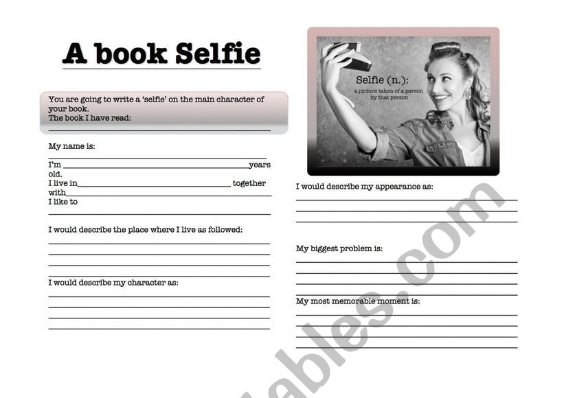 Book Report Selfie  worksheet