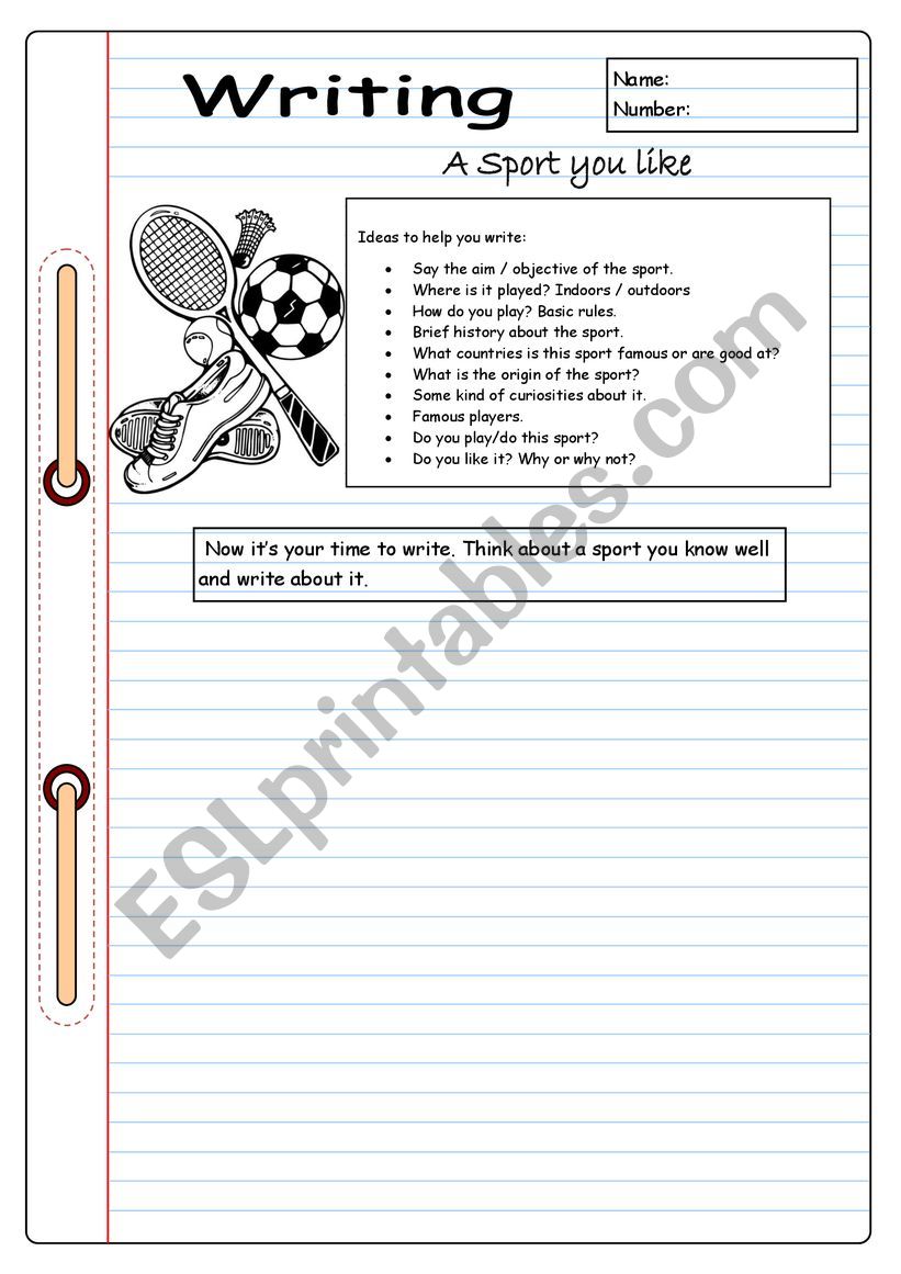 Writing - A sport you like worksheet