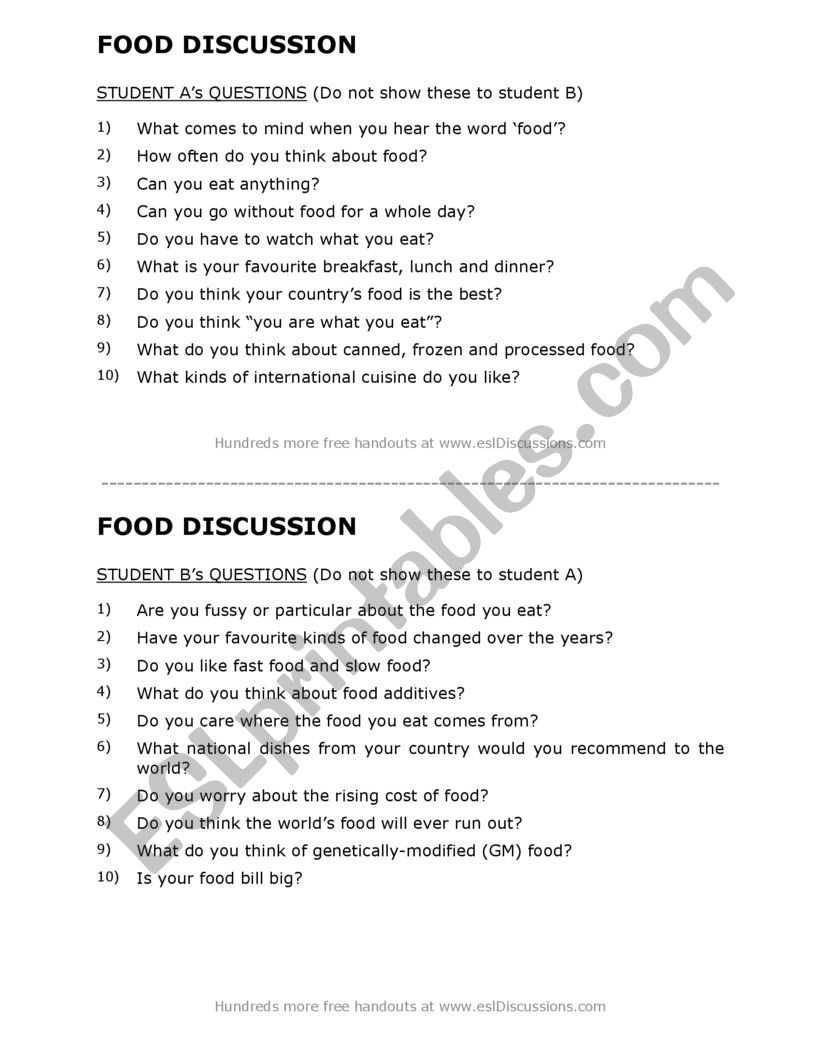 Speaking Food worksheet