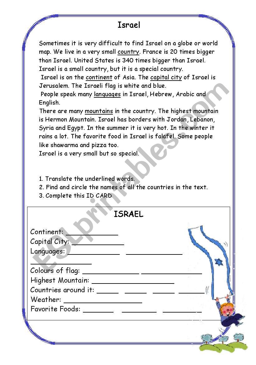 Israel worksheet