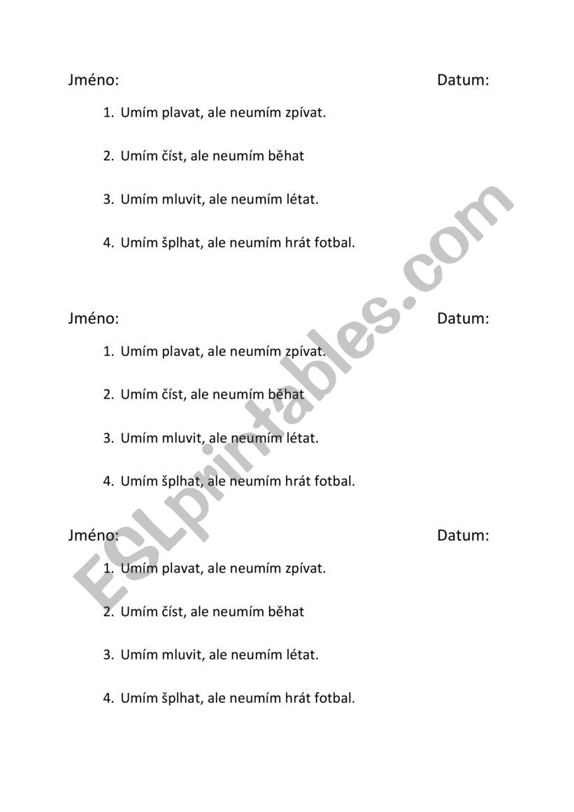 Can/can´t worksheet
