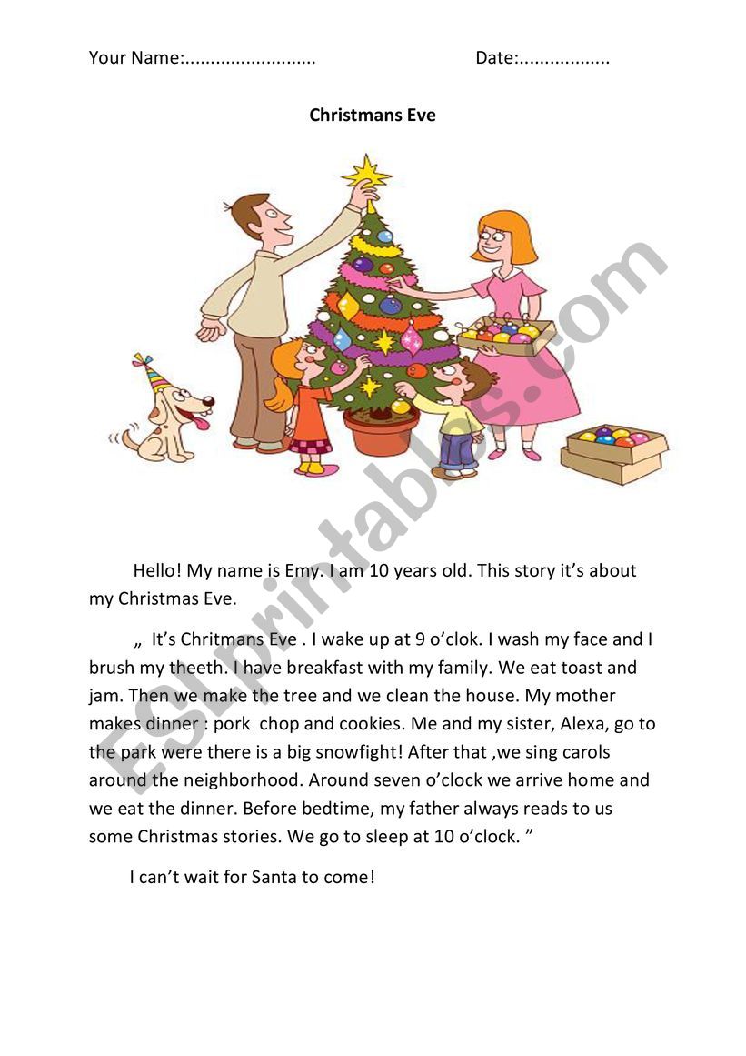 Christmas Eve worksheet