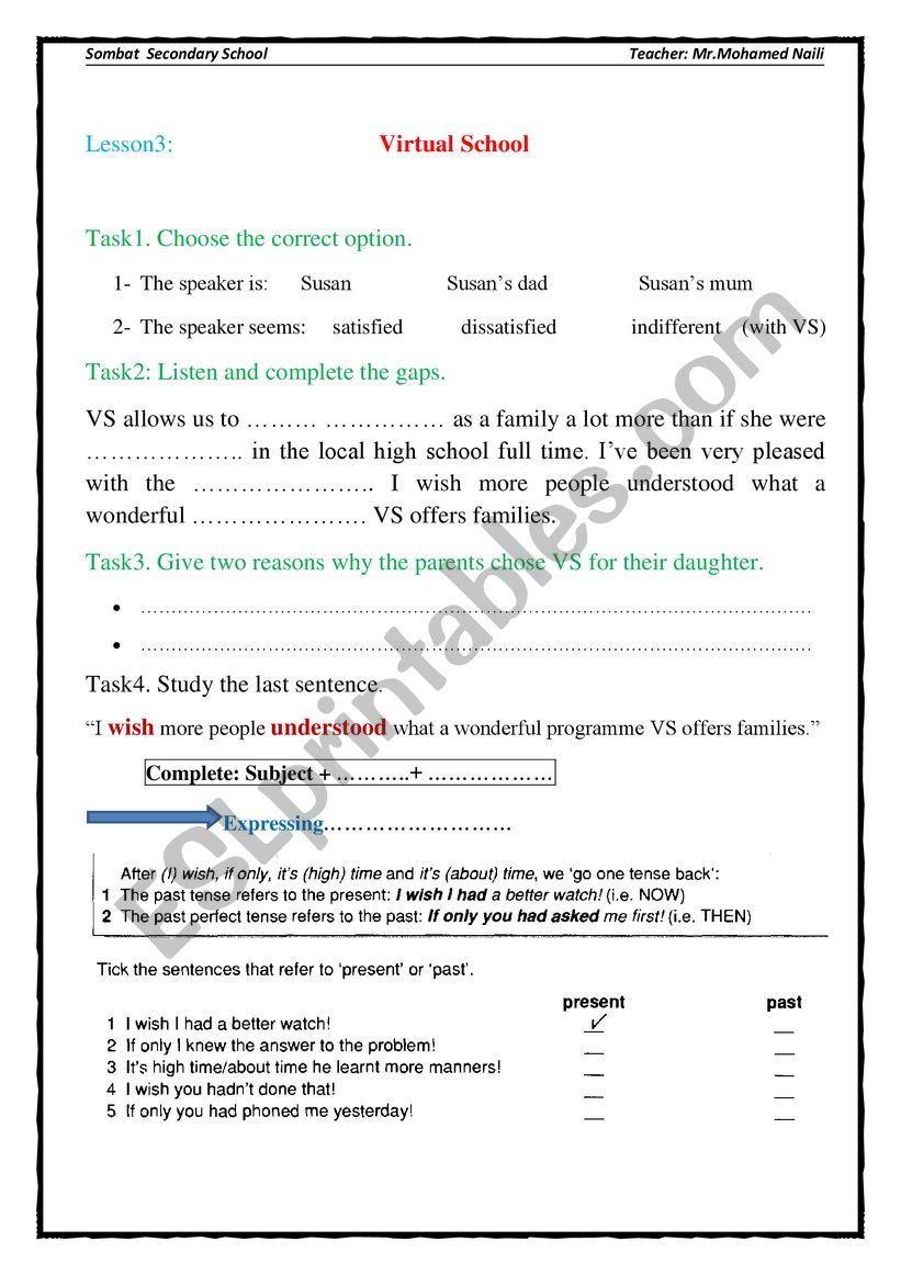 Virtual Schools worksheet