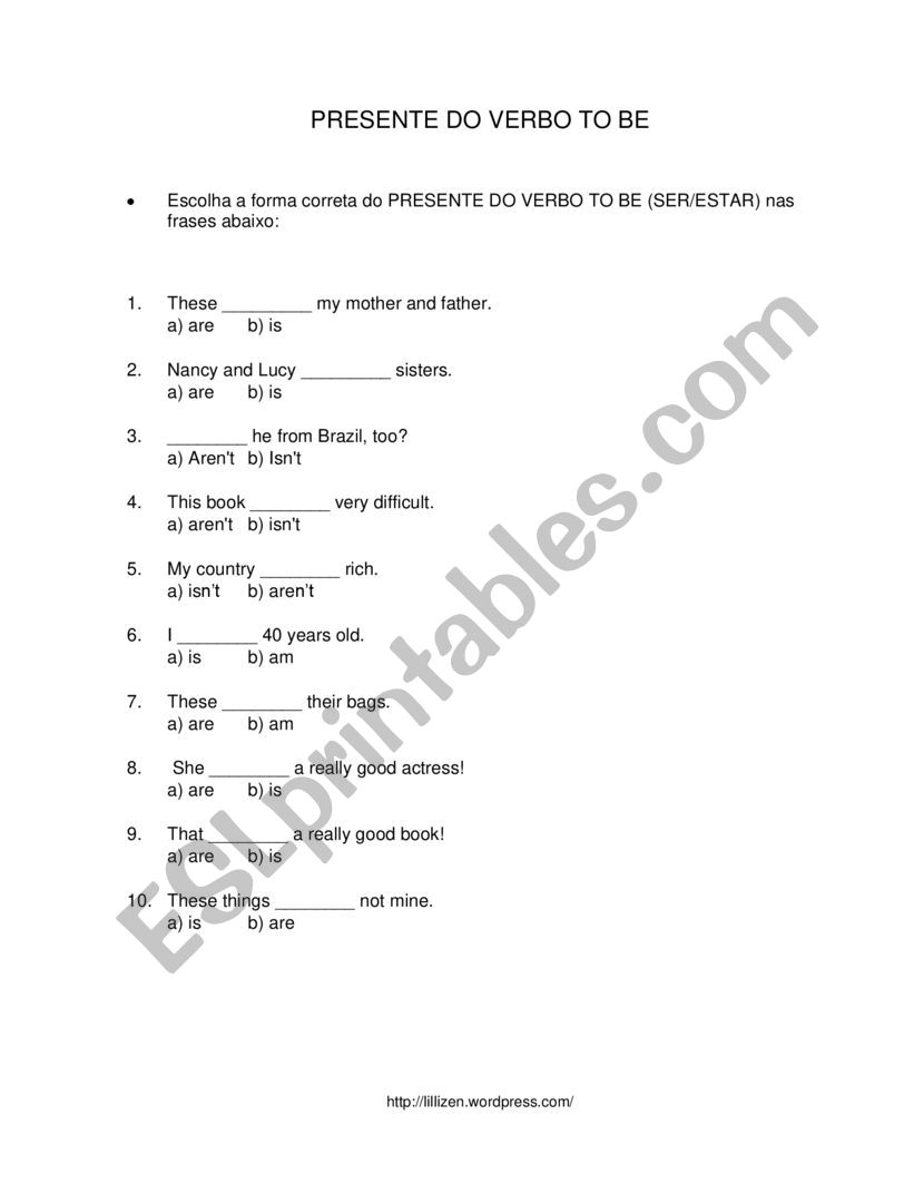 Verb To be worksheet