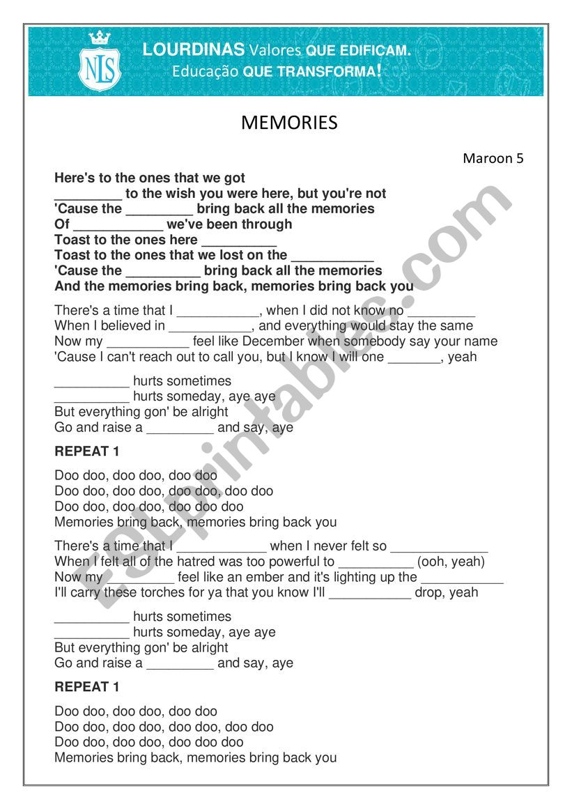 Song Memories  worksheet