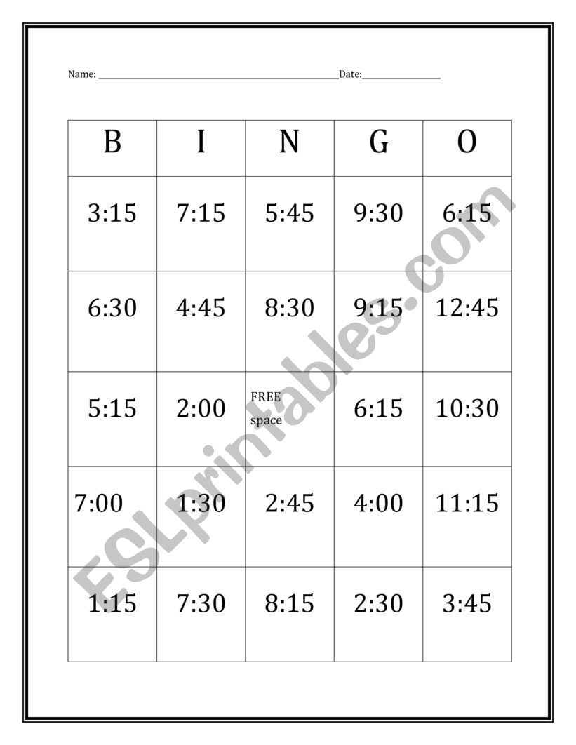 Telling Time with BINGO worksheet