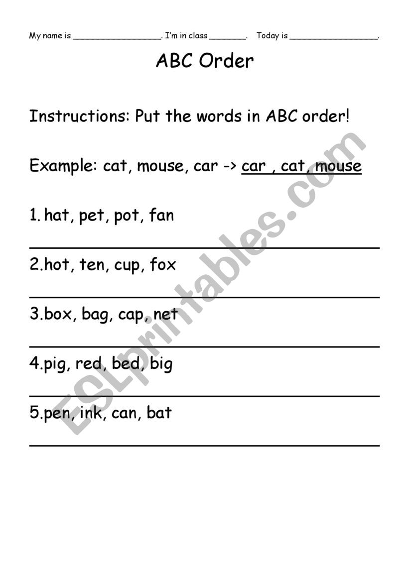 ABC Word Order worksheet