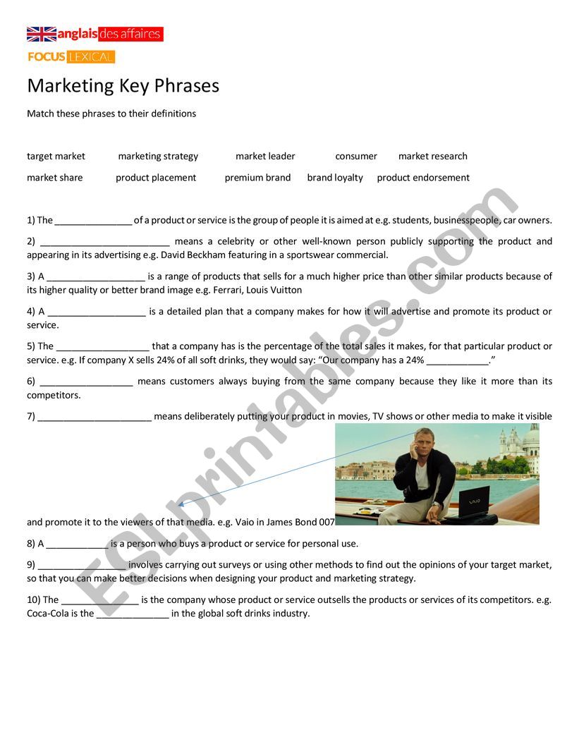 Marketing Key Phrases worksheet