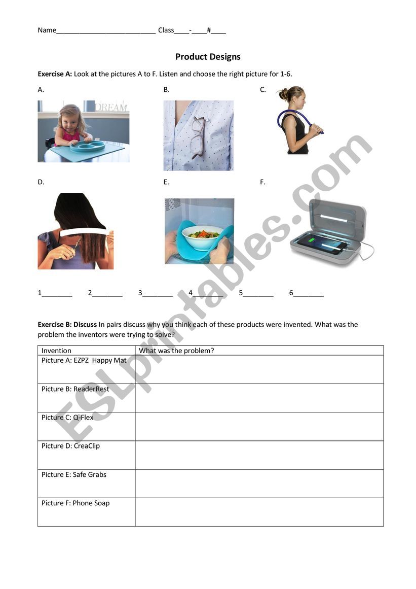 Product Designs worksheet