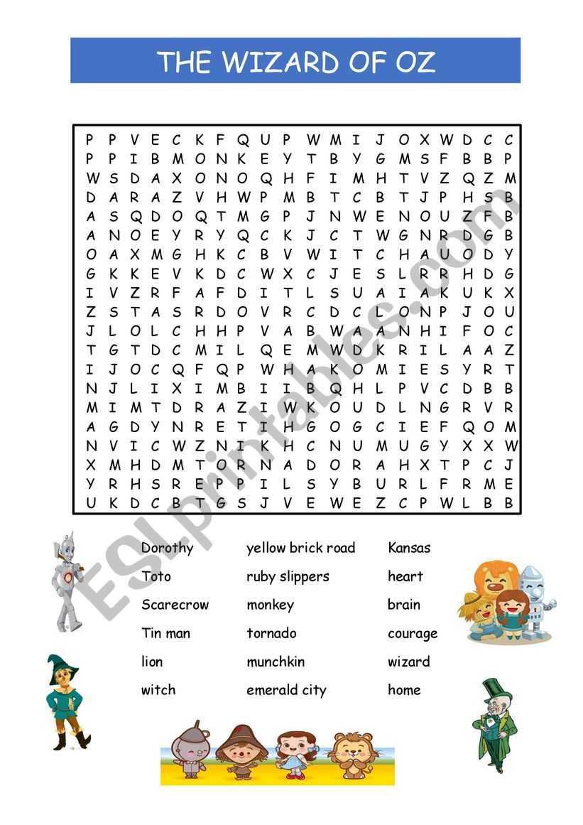 Wizard of Oz word search worksheet