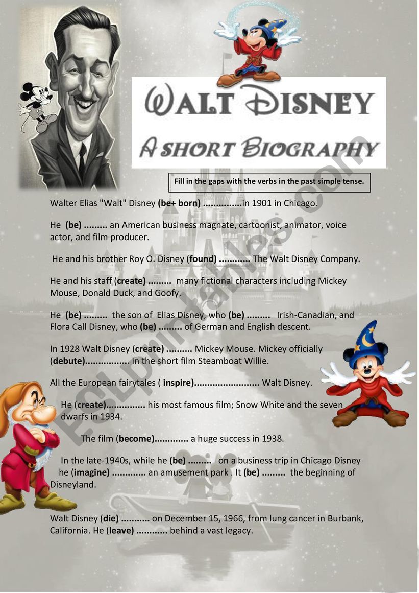 Walt Disney  A short biography  Past simple tense 