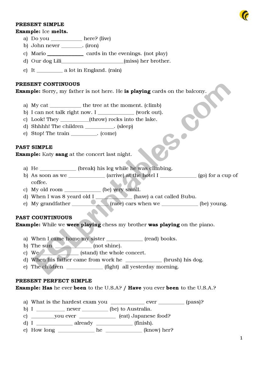 REVISION_present simple_continuous, past simple_continuous, present perfect simple