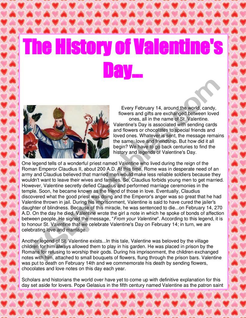 History of Valentine�s Day worksheet