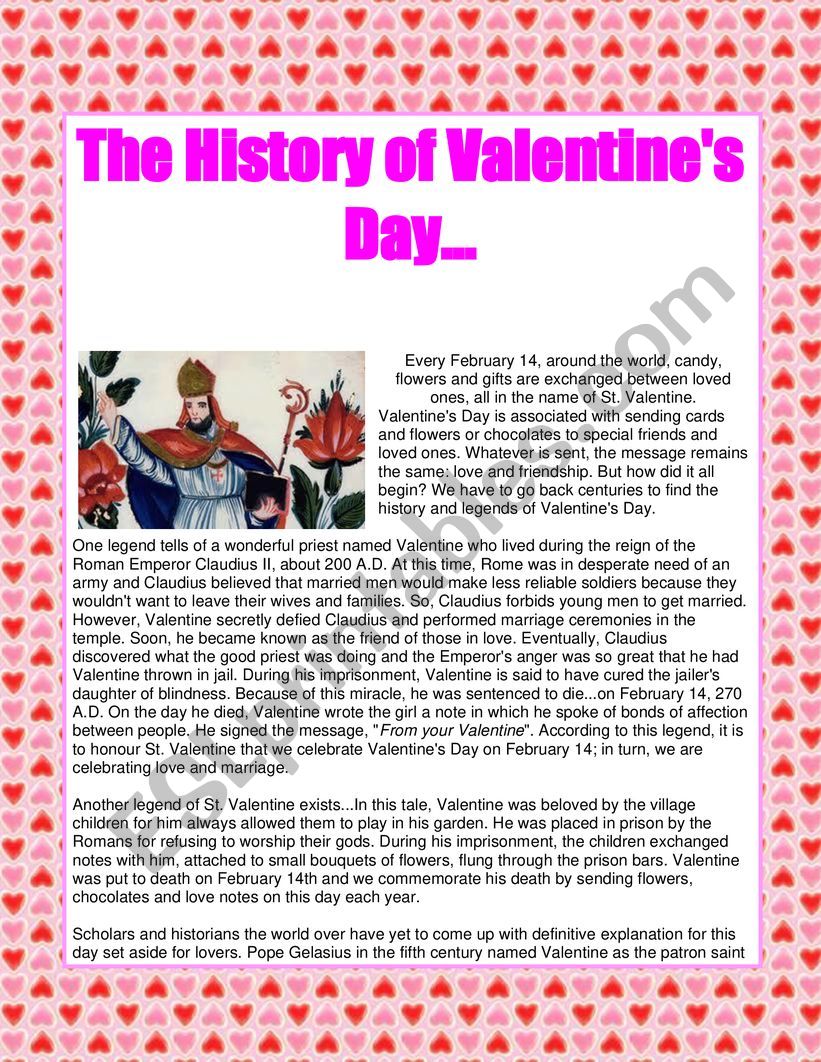 History of Valentine�s Day worksheet