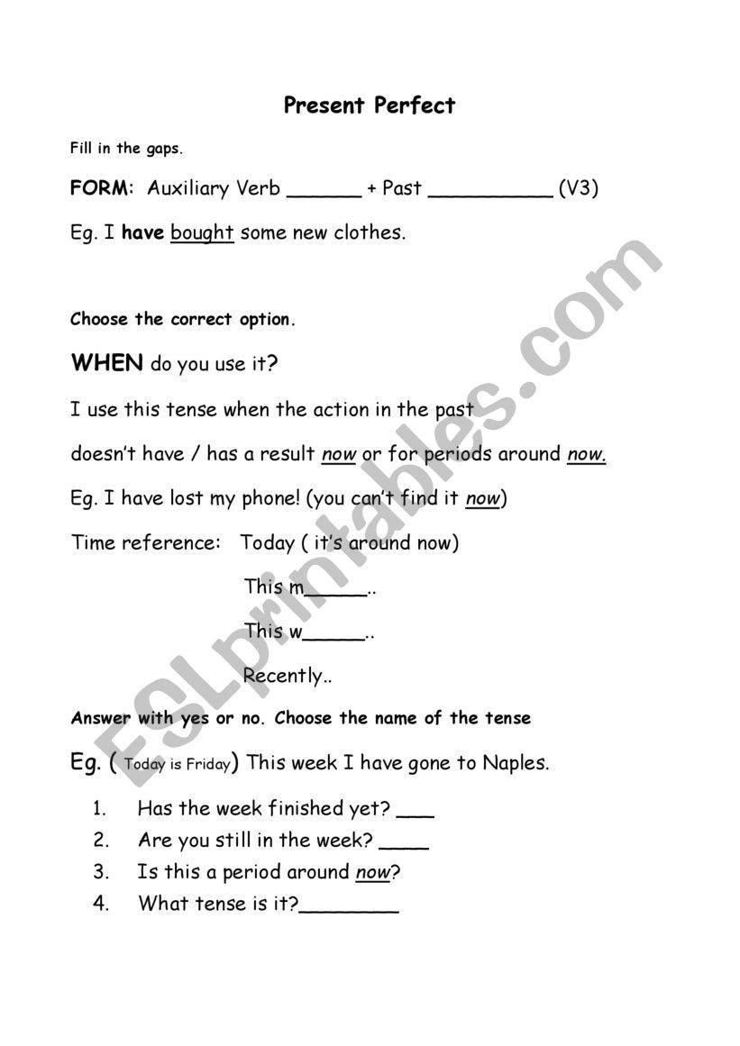 Present Perfect  worksheet