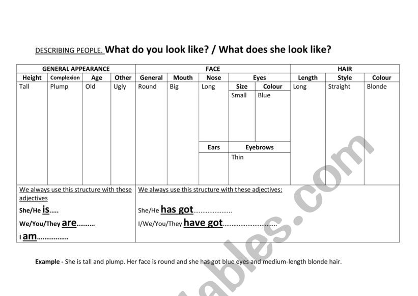 Describing people worksheet