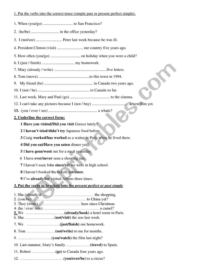 Past simple & Present Perfect worksheet