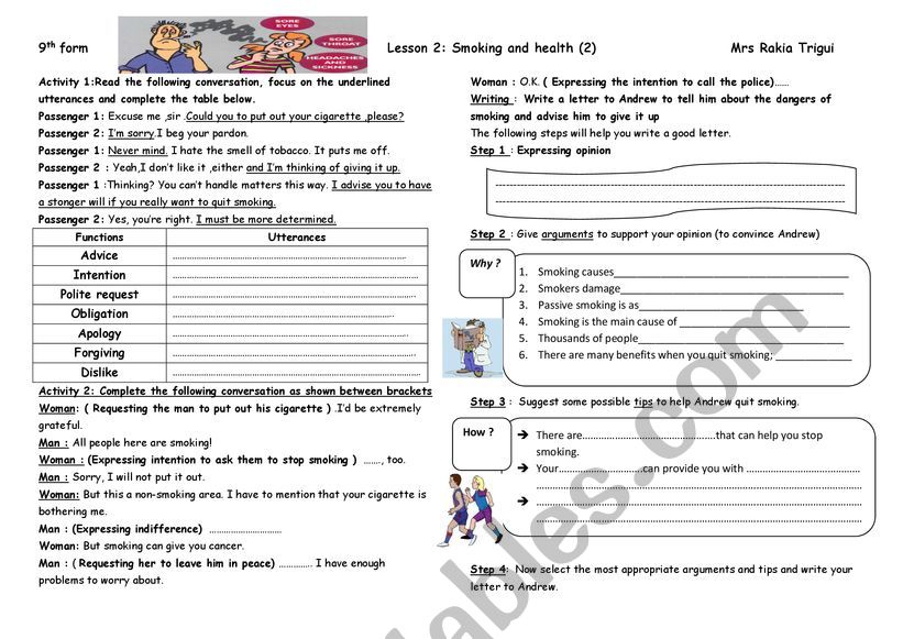 smoking and health worksheet