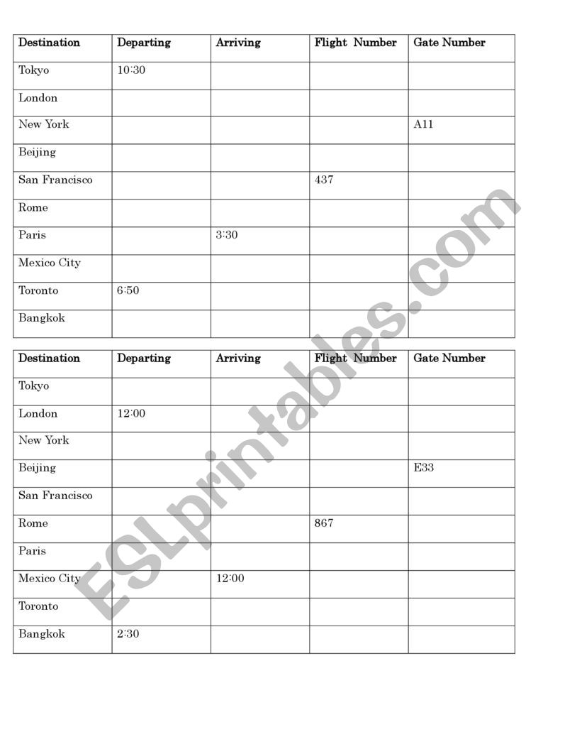 Airport information gap class exercise