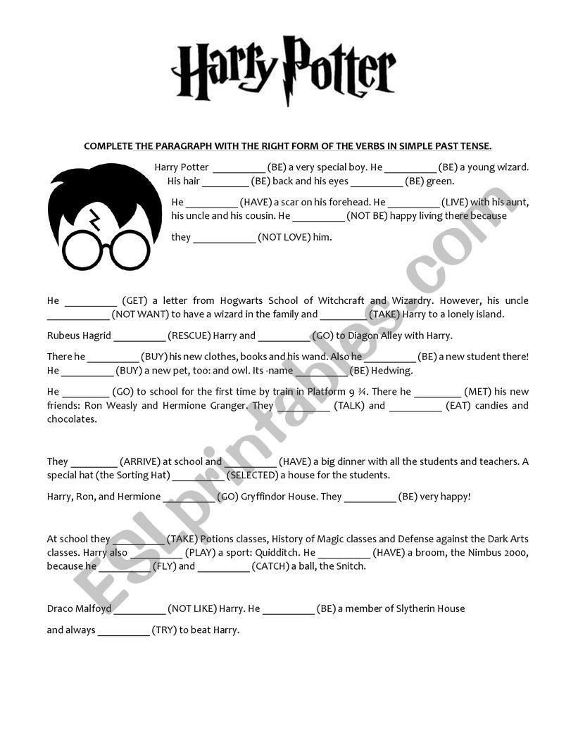 Past Tense exercise (Harry Potter Theme)