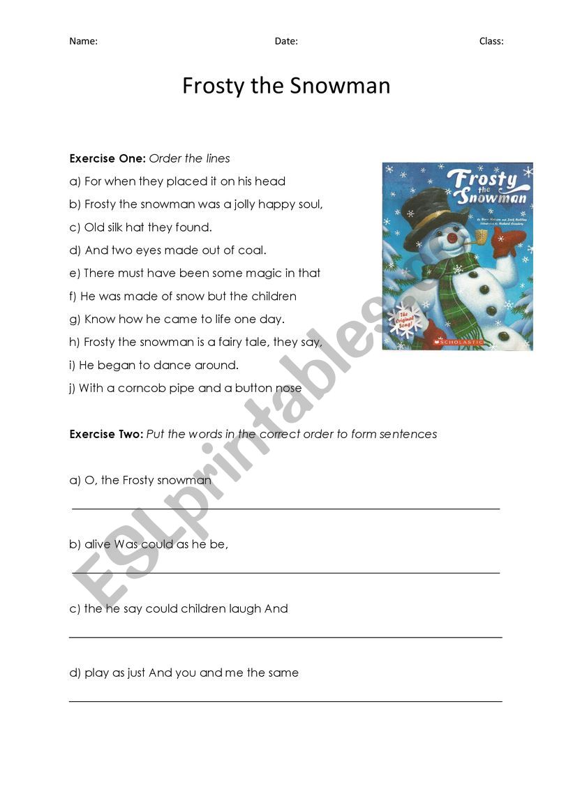 Frosty the Snowman worksheet