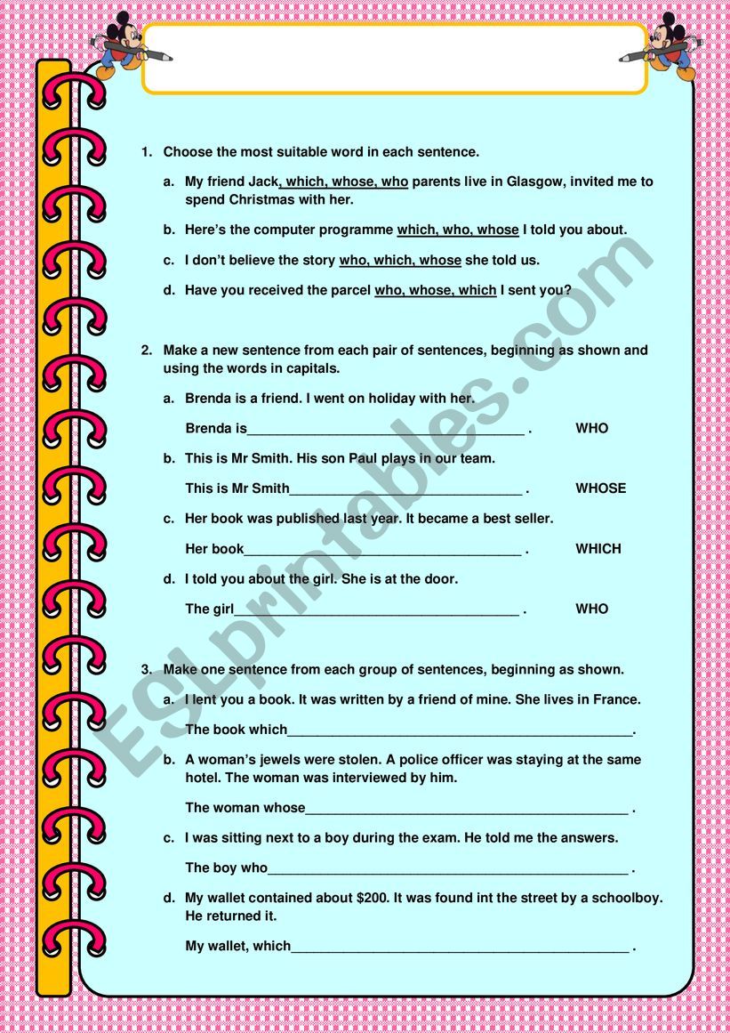 Defining and non defining relative clauses