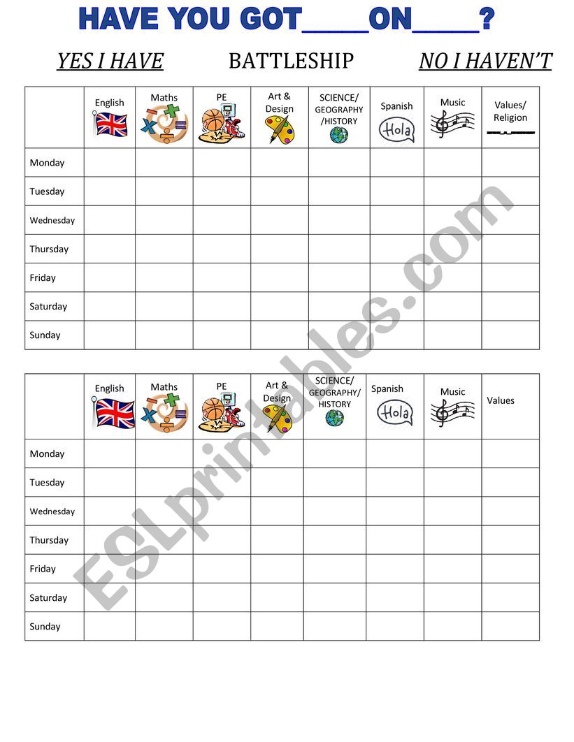 Subjects timetable battleships game