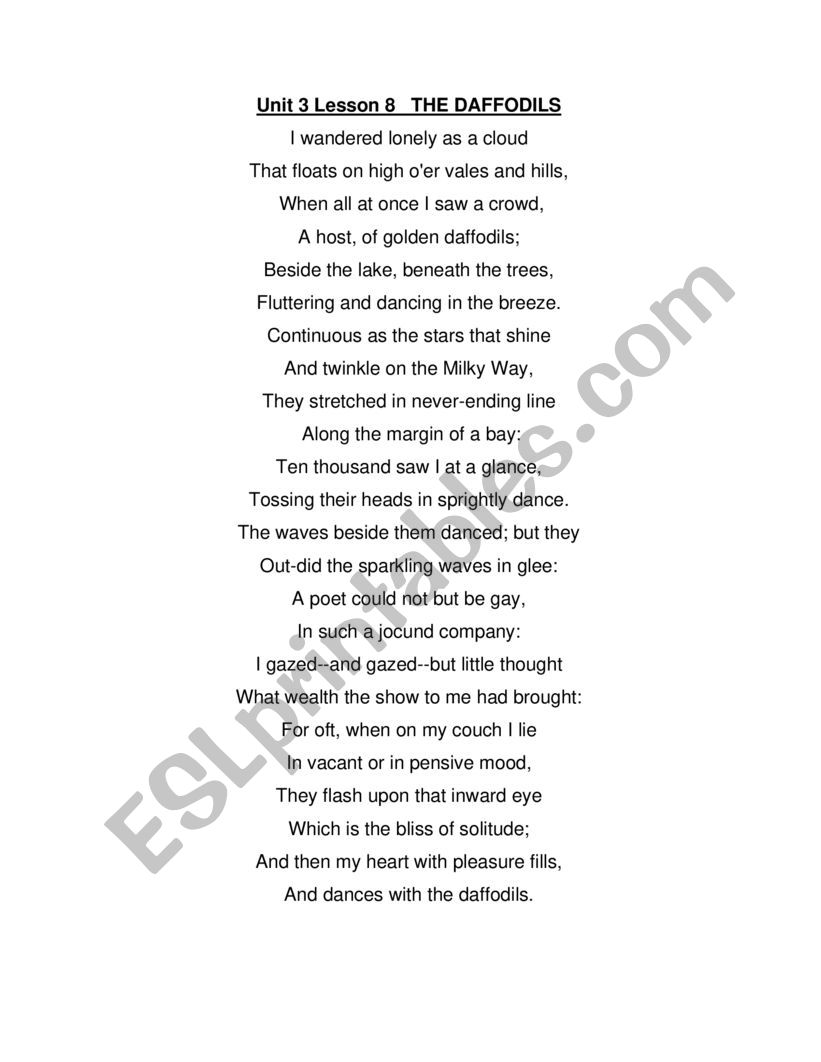 the daffodils  worksheet