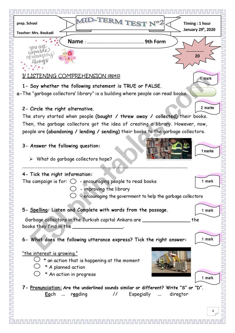 A second term test for 9th formers