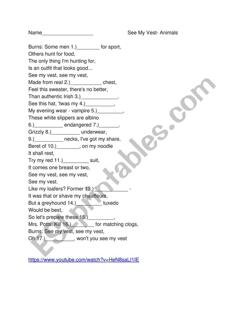 Fill in the Lyrics.  The Simpson�s- See My Vest