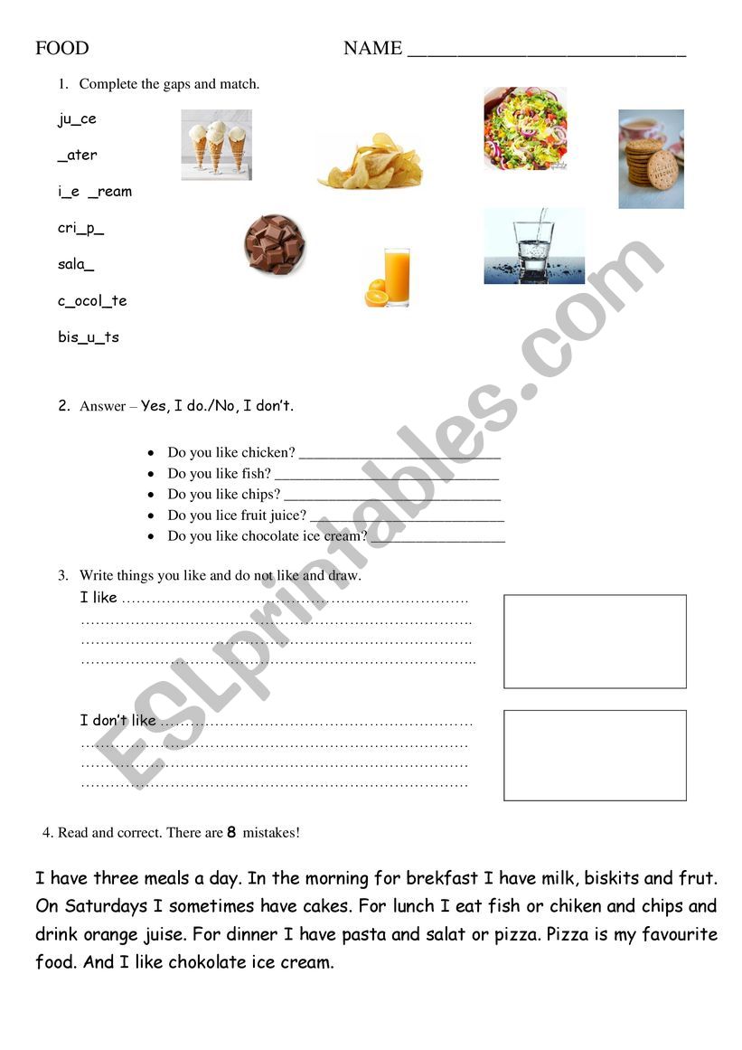 FOOD worksheet