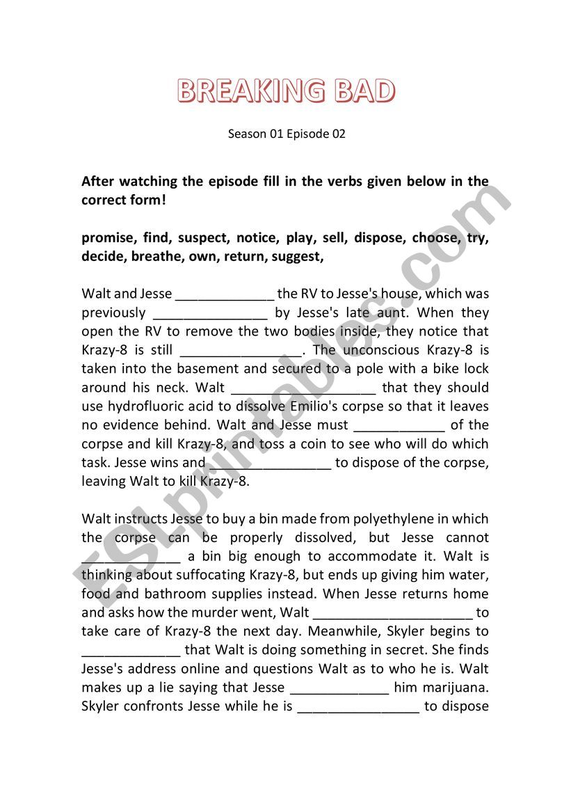 Breaking Bad S01E02 worksheet