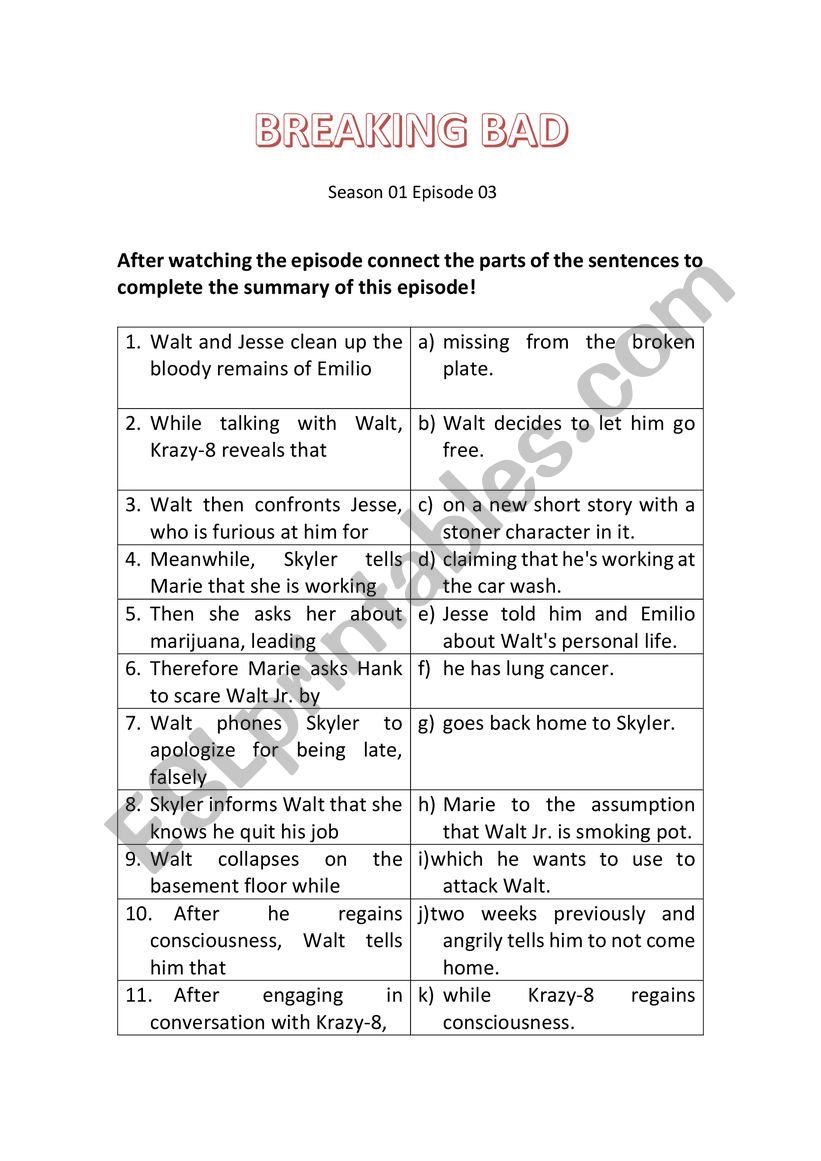 Breaking Bad S01E03 worksheet