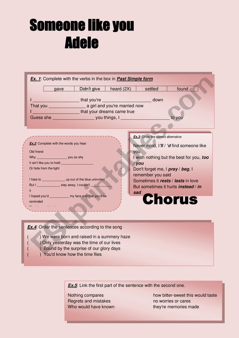 Someone Like You- Adele worksheet