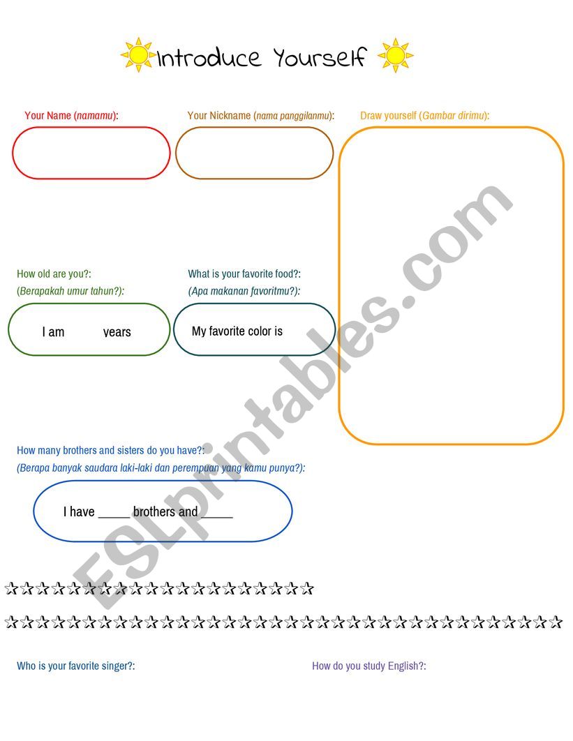 Introduce Yourself Esl Worksheet By Bmk476
