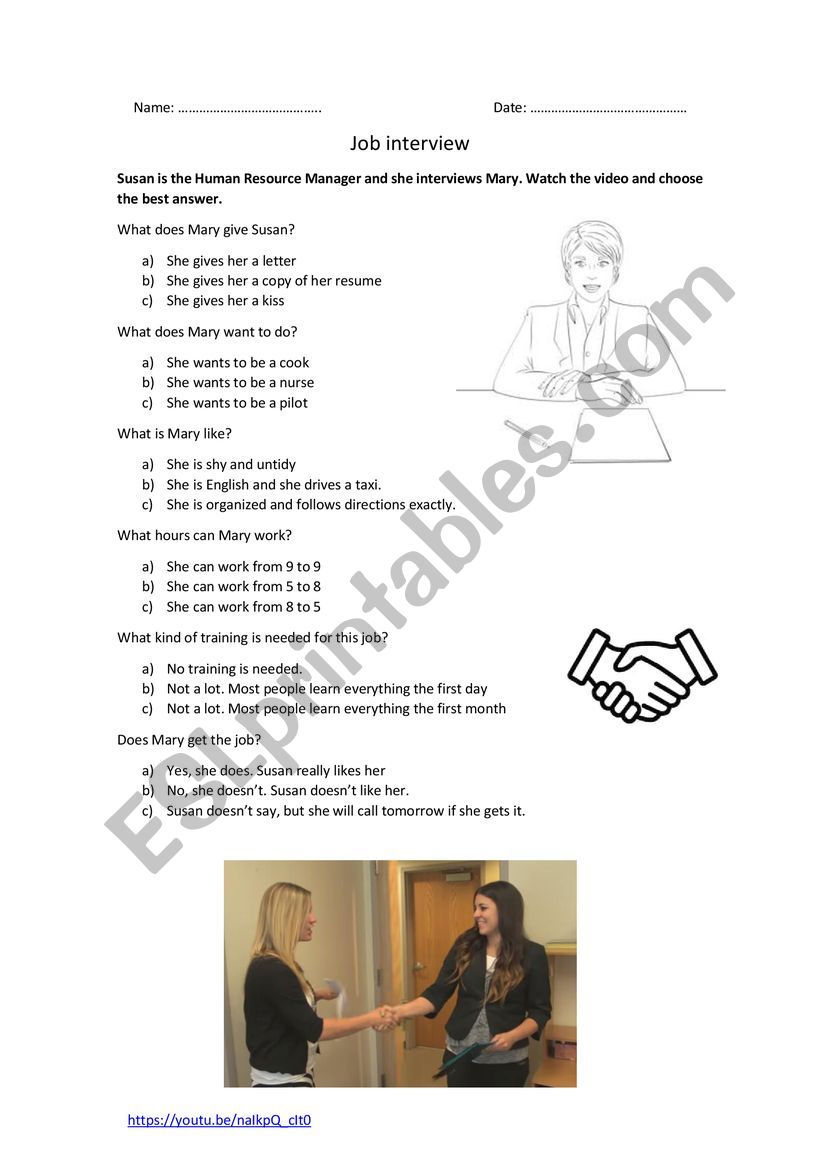 Job interview video worksheet