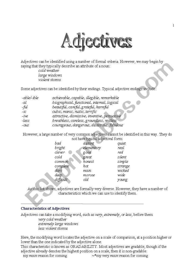 Adjectives worksheet