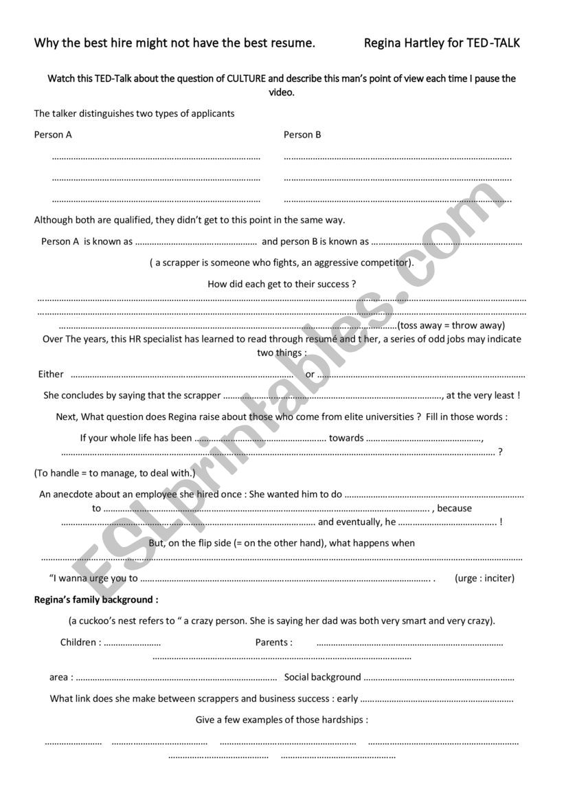 TED TALK - HUMAN RESOURCES  worksheet
