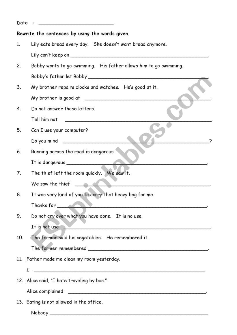 Gerunds and Infinitives worksheet