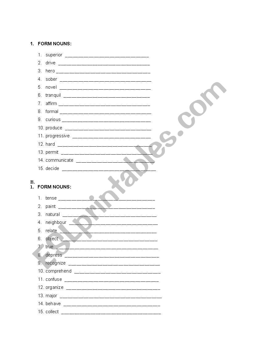 Noun fromation worksheet