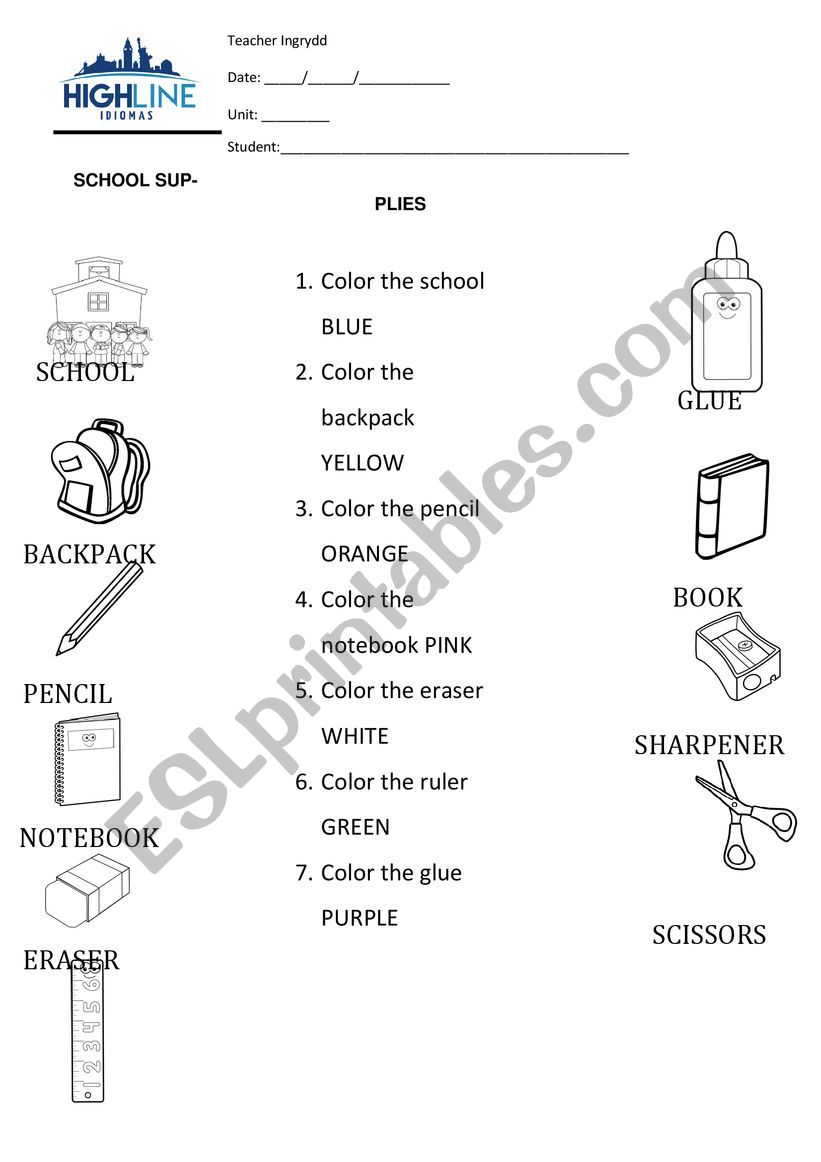 School supplies worksheet
